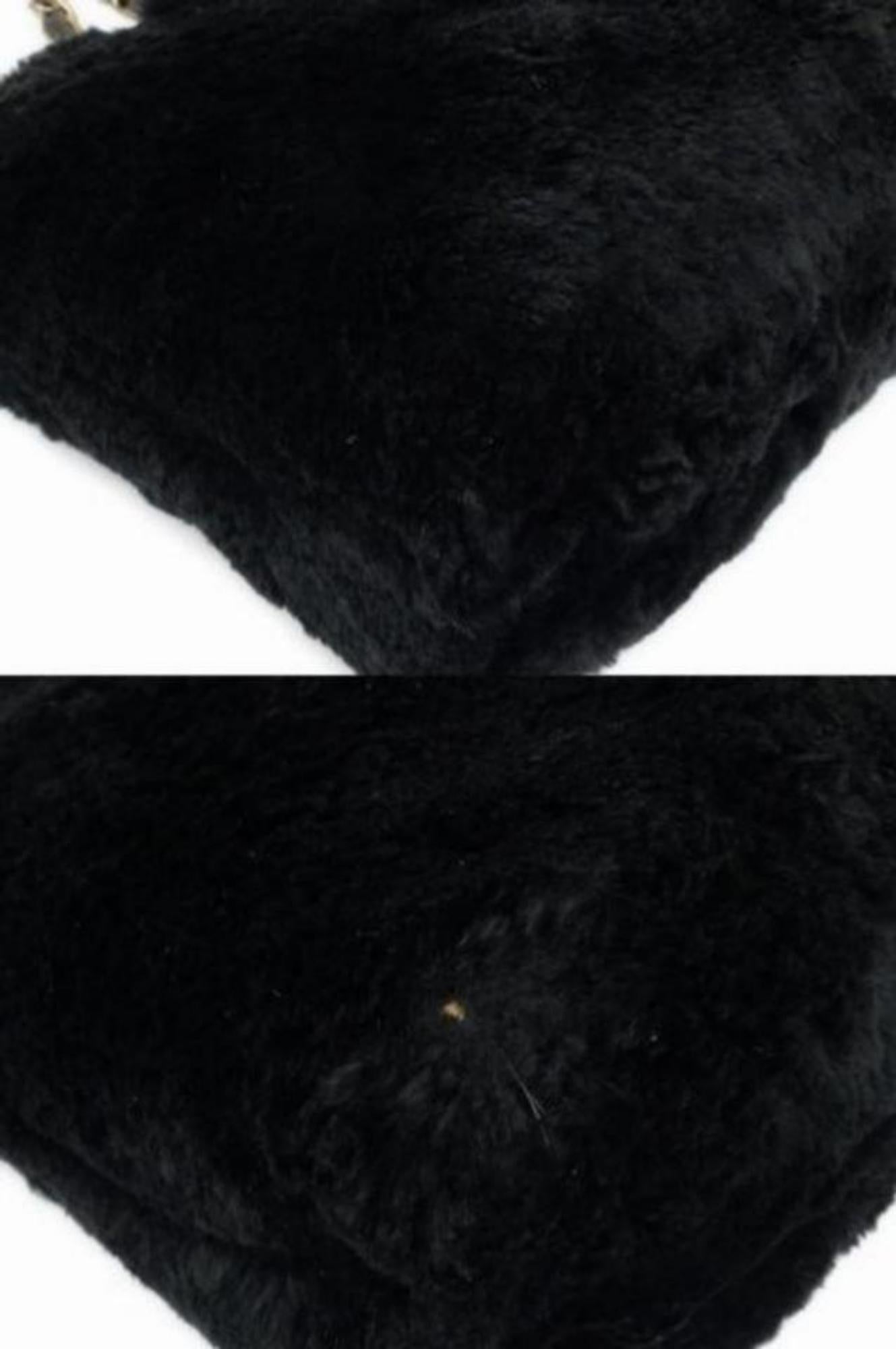Women's Chanel Cc Chain 221607 Tote Black Rabbit Fur Satchel For Sale