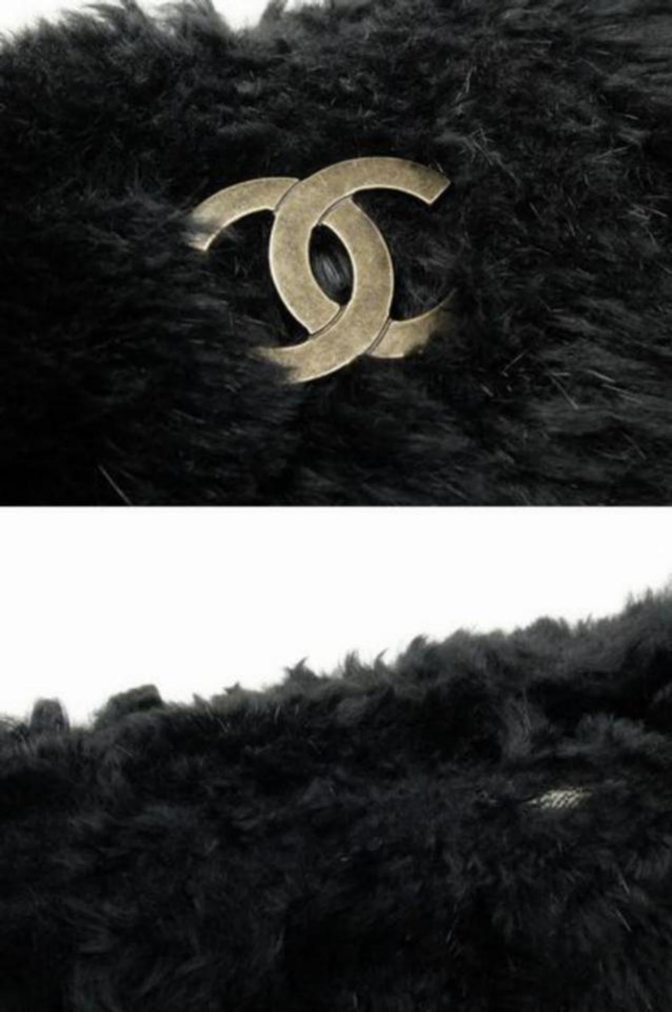 Chanel Cc Chain 221607 Tote Black Rabbit Fur Satchel For Sale 2