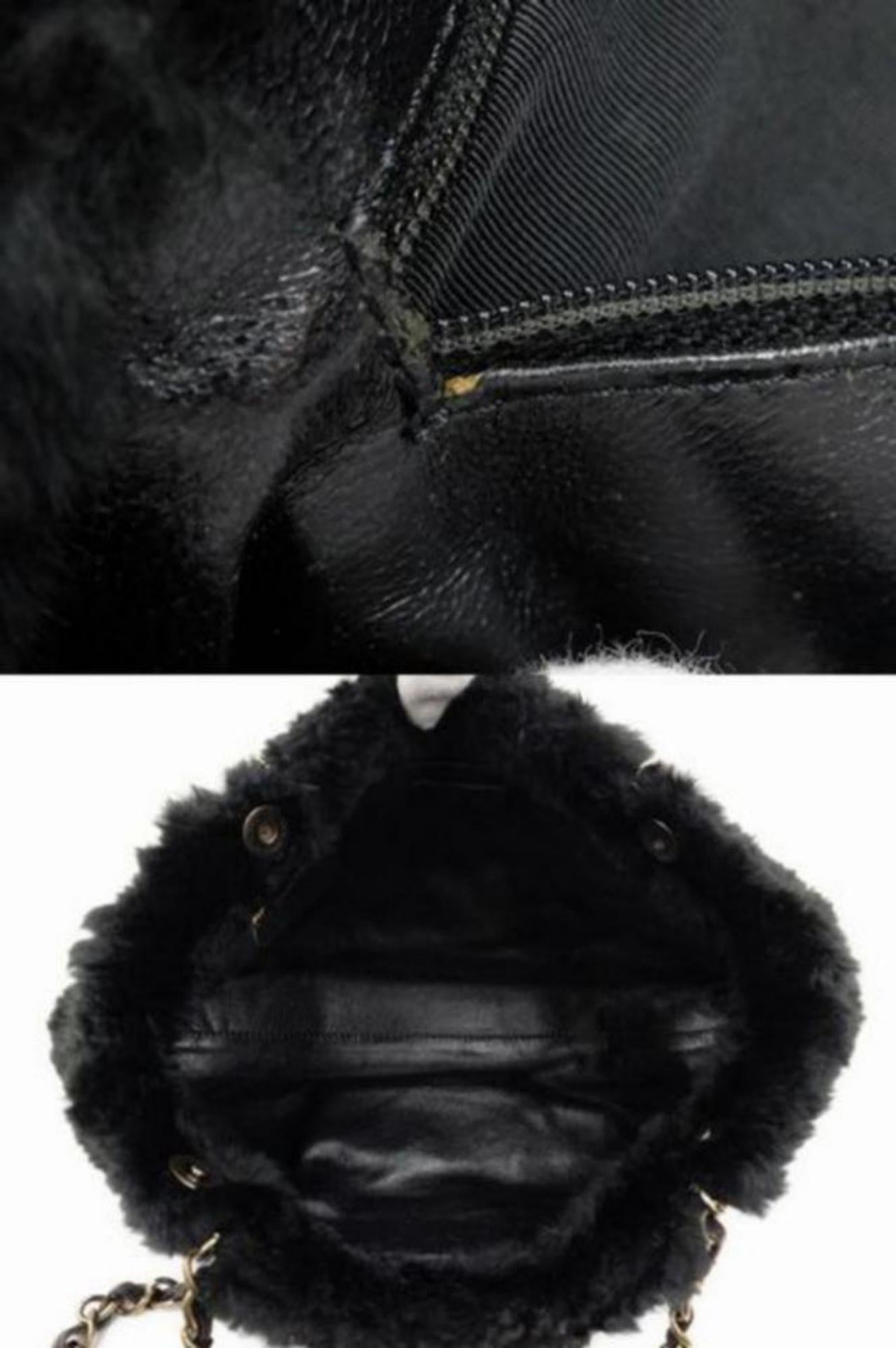Chanel Cc Chain 221607 Tote Black Rabbit Fur Satchel For Sale 3