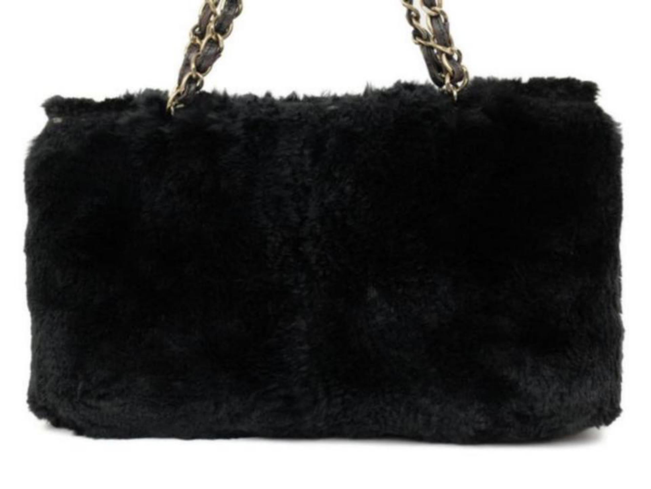 Chanel Cc Chain 221607 Tote Black Rabbit Fur Satchel For Sale 4