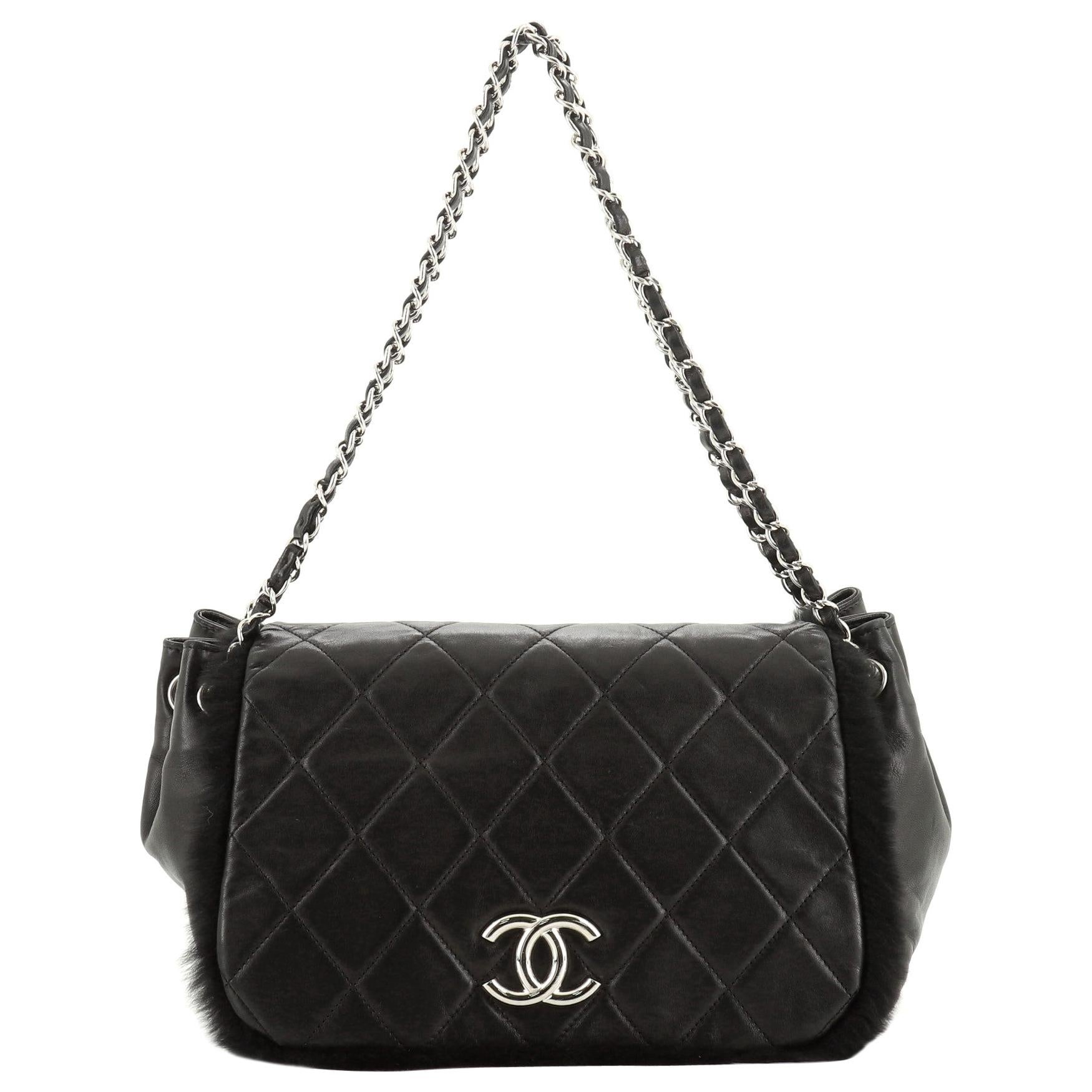 Chanel CC Chain Accordion Flap Bag Quilted Lambskin With Fur Small 