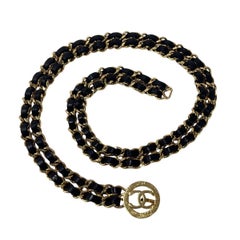 CHANEL CC Chain Belt Gold Metal and Black Leather 1990s Collection