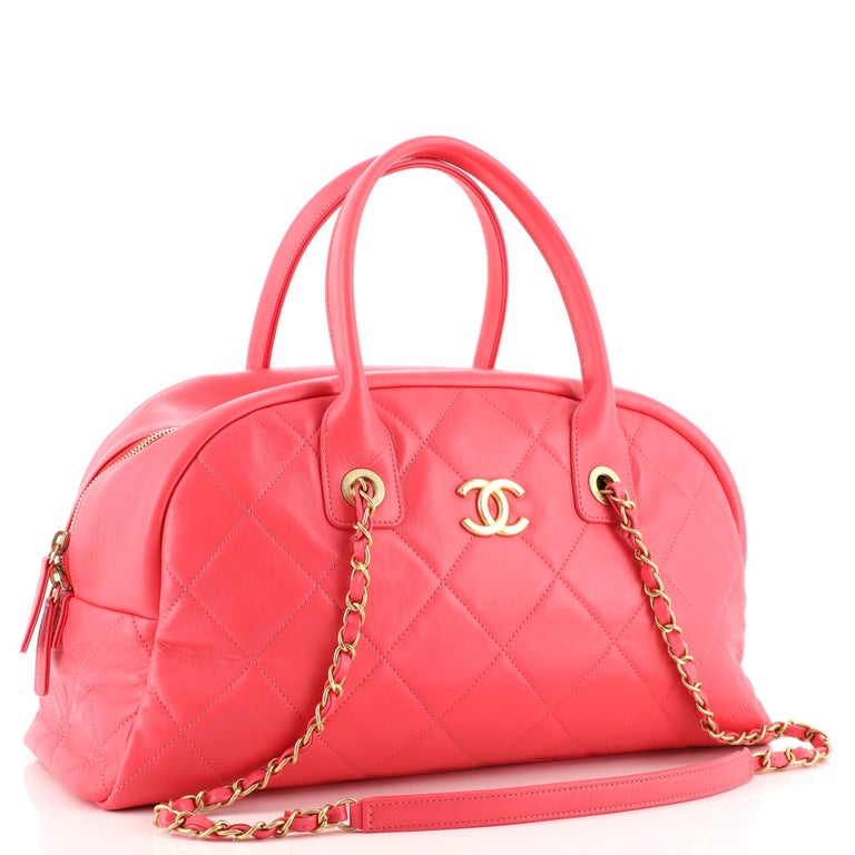 Chanel CC Chain Bowling Bag Quilted Lambskin Medium For Sale at 1stDibs