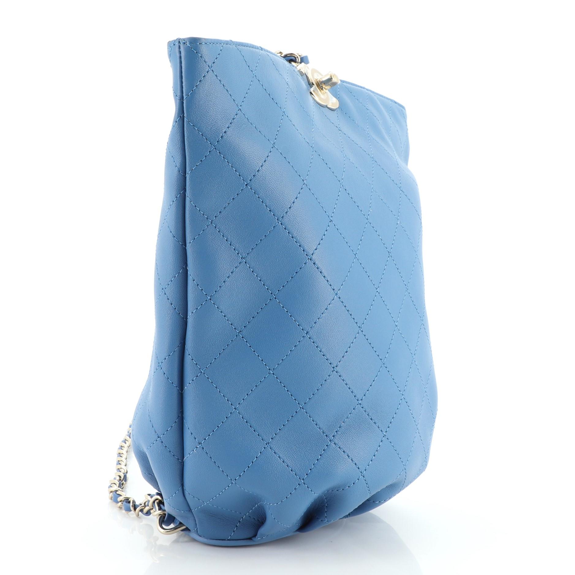 Blue Chanel CC Chain Bucket Backpack Stitched Calfskin