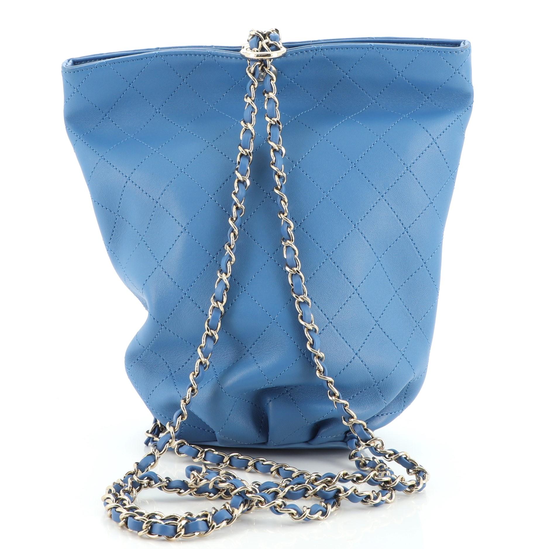 Chanel CC Chain Bucket Backpack Stitched Calfskin In Good Condition In NY, NY
