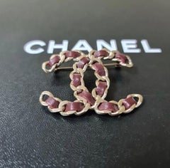 CHANEL CC Chain Burgundy Leather Brooch