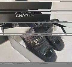 CHANEL CC Chain Crocodile Embossed Patent Leather Loafers