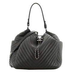 Chanel CC Chain Drawstring Bucket Bag Chevron Sheepskin Medium