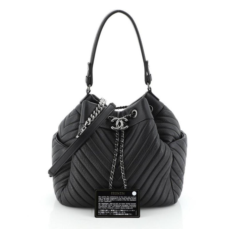 CHANEL Metal Lambskin Quilted Small Chain Bucket Bag Black 1050540