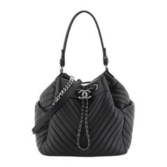 Chanel CC Chain Drawstring Bucket Bag Chevron Sheepskin Small