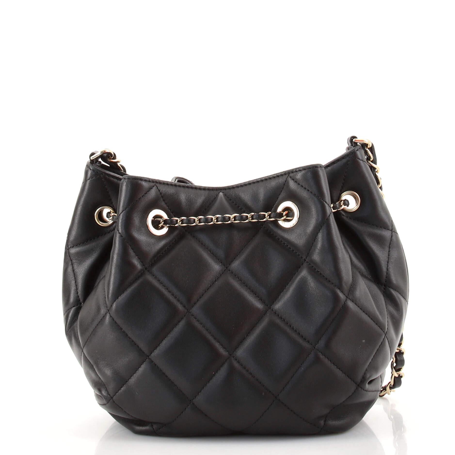 Chanel CC Chain Drawstring Bucket Bag Quilted Lambskin Mini In Good Condition In NY, NY