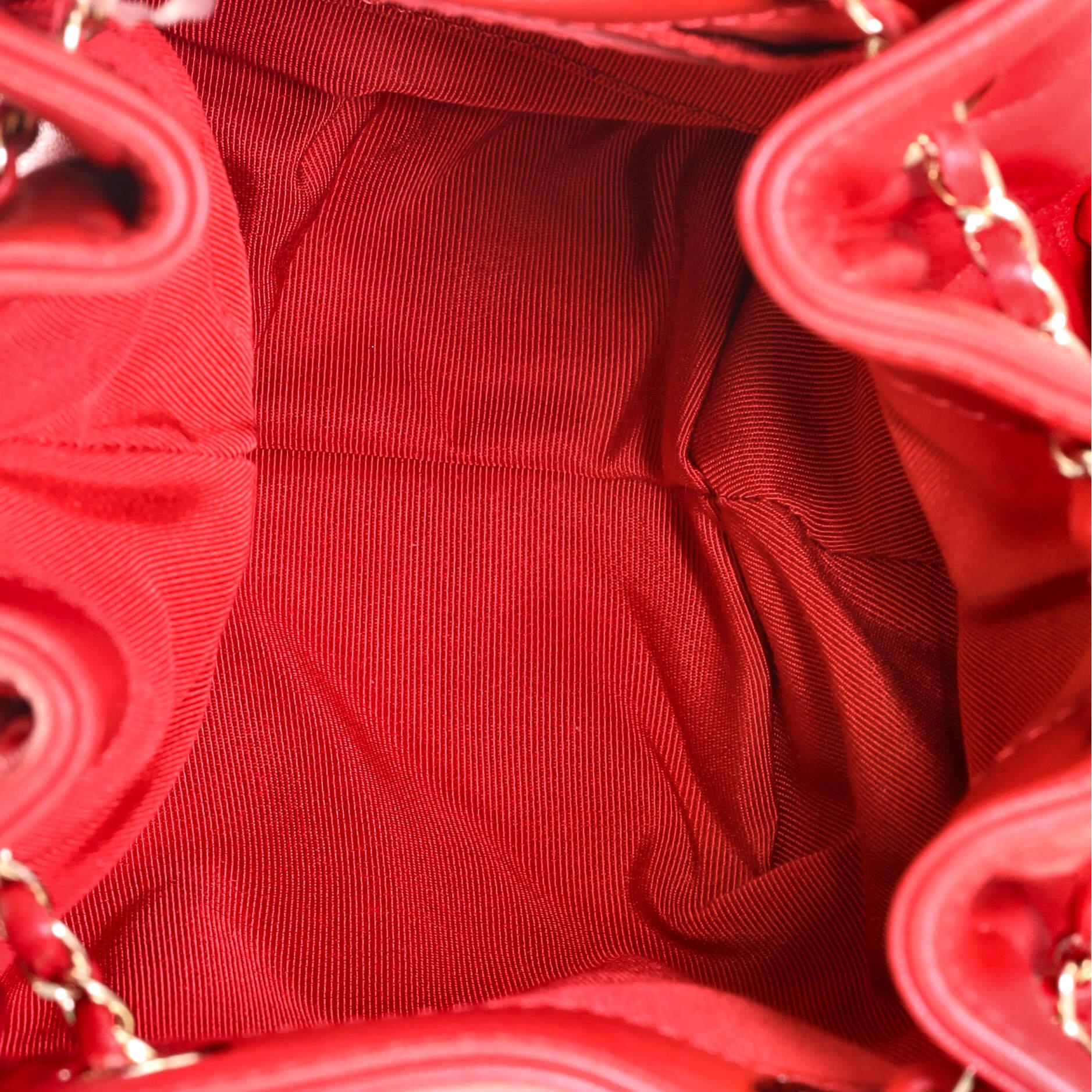 Red Chanel CC Chain Drawstring Bucket Bag Quilted Lambskin Mini