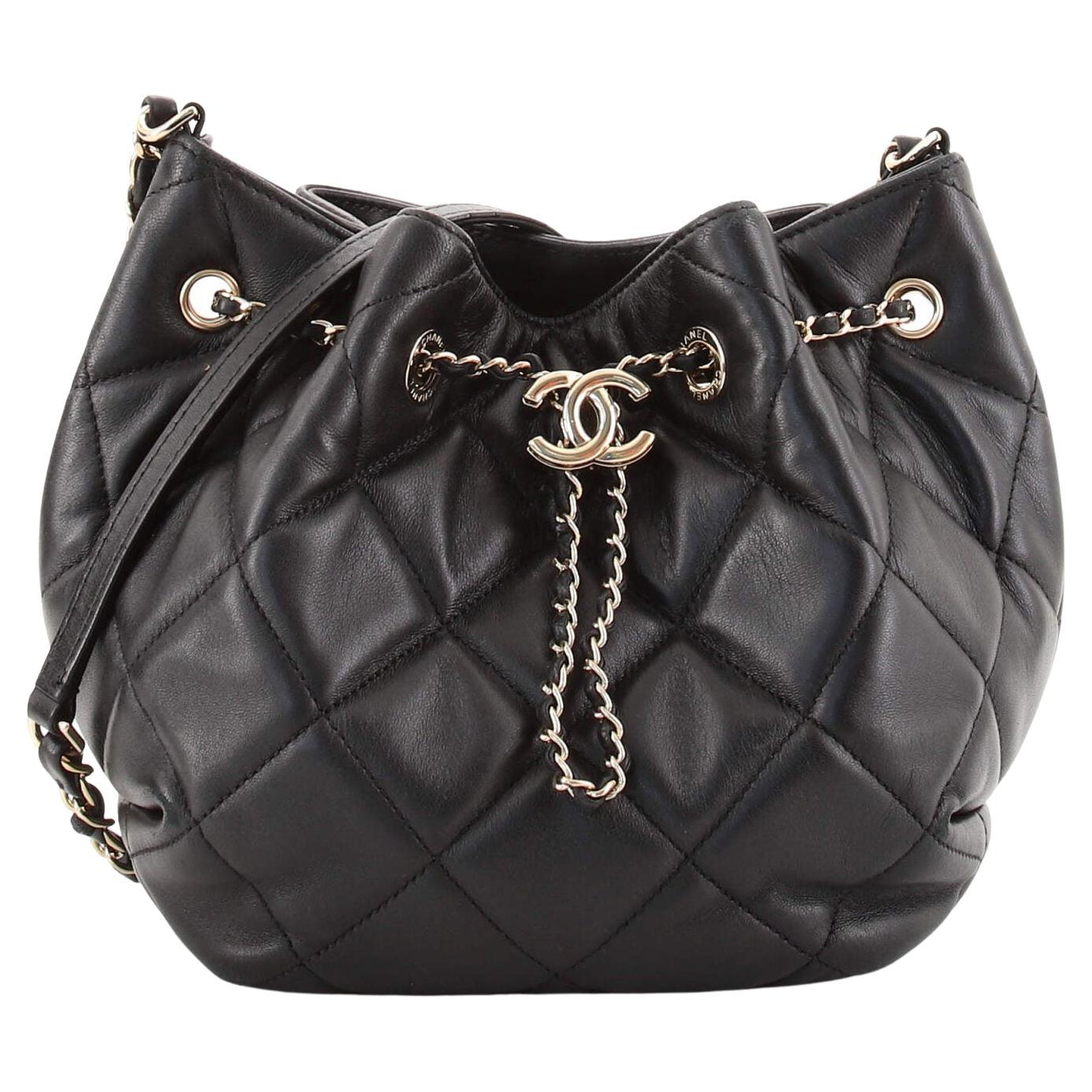 Chanel CC Chain Drawstring Bucket Bag Quilted Lambskin Mini
