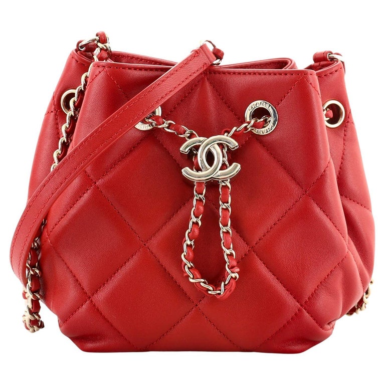 Chanel CC Chain Drawstring Bucket Bag Quilted Lambskin Mini at 1stDibs