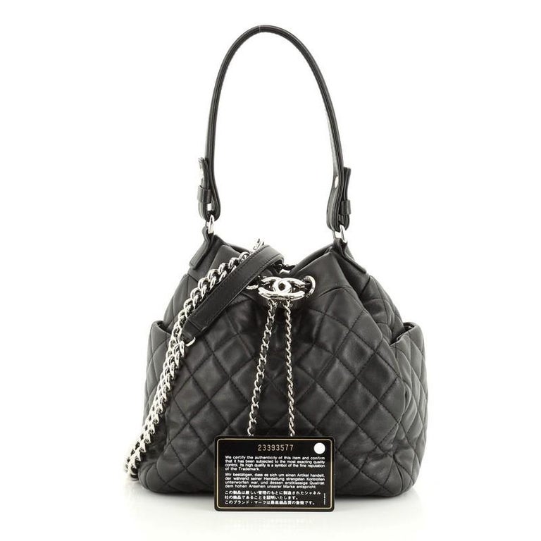 Chanel CC Chain Drawstring Bucket Bag Quilted Lambskin Small