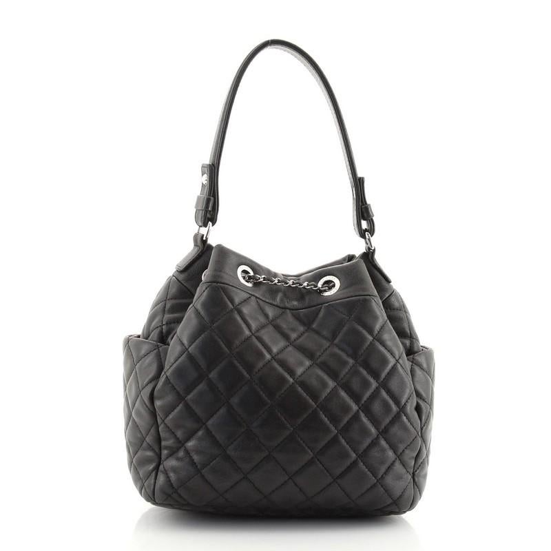 Chanel CC Chain Drawstring Bucket Bag Quilted Lambskin Small In Good Condition In NY, NY