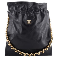 Chanel CC Chain Drawstring Shopping Bag Quilted Lambskin Large