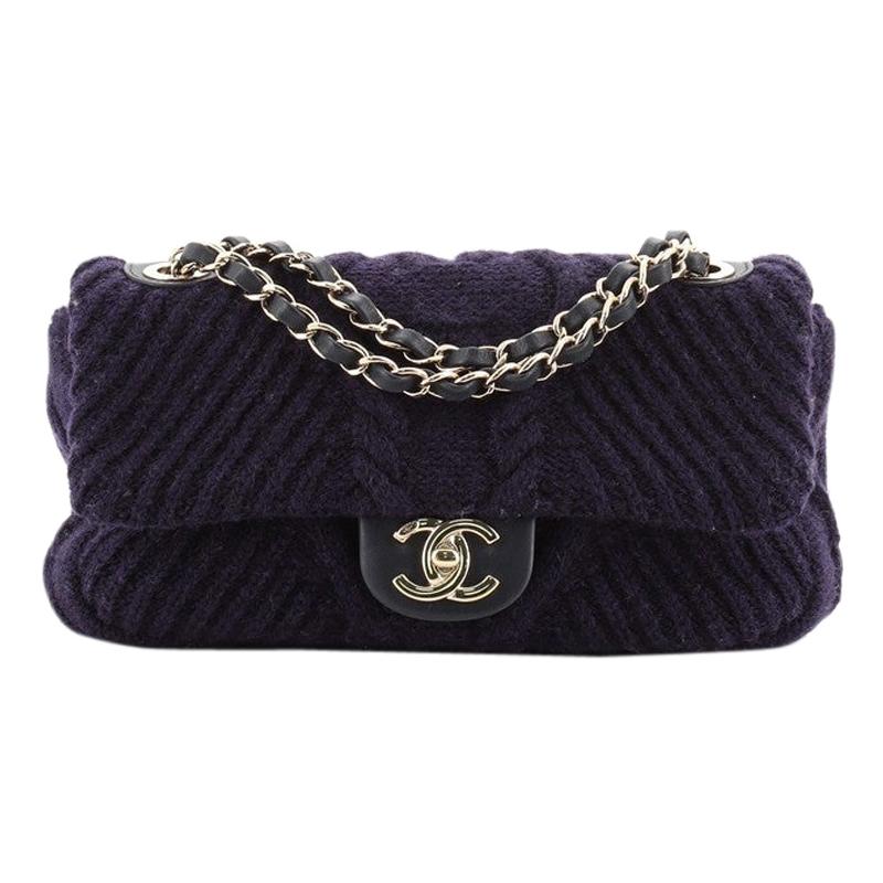 Chanel CC Chain Flap Bag Cable Knit Fabric with Calfskin Small