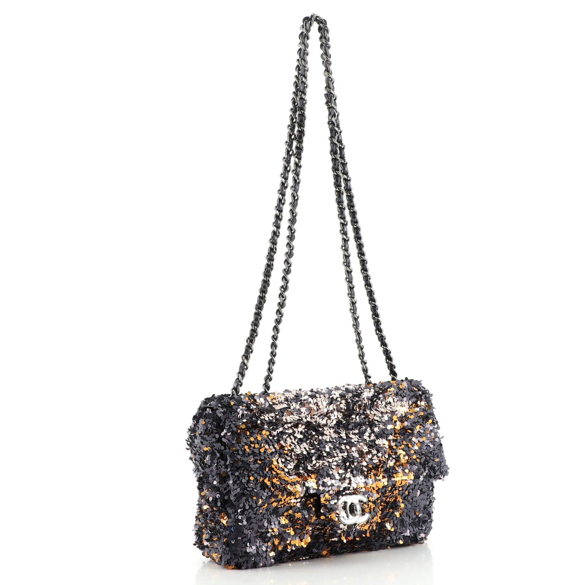 Black Chanel CC Chain Flap Bag Multicolor Sequins Mini