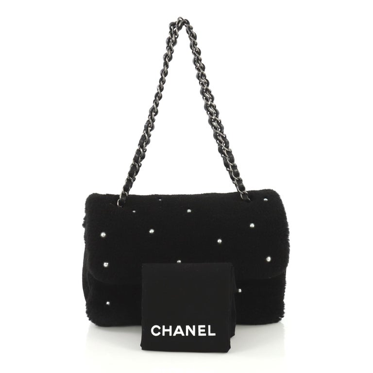 Chanel CC Chain Flap Bag Pearl Embellished Shearling Medium at 1stDibs