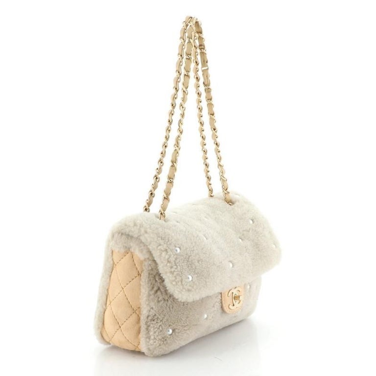 Chanel CC Chain Flap Bag Pearl Embellished Shearling Medium at 1stDibs