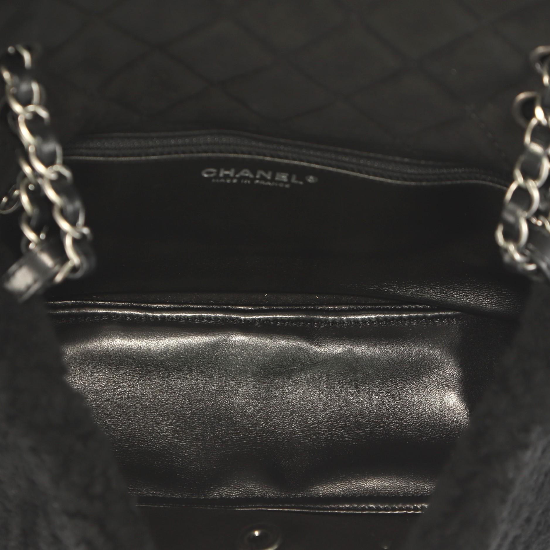 Black Chanel CC Chain Flap Bag Pearl Embellished Shearling Medium