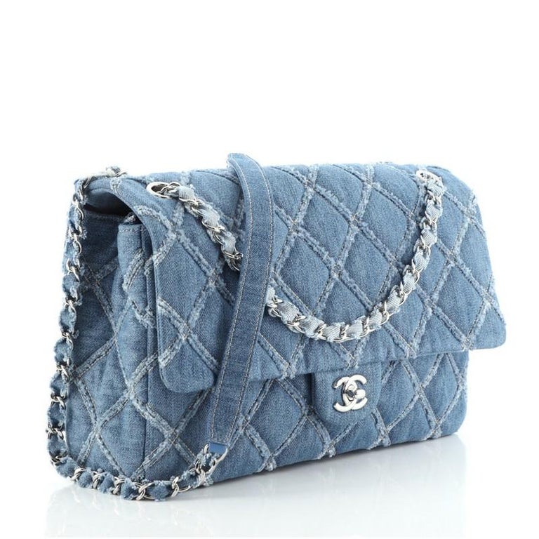Chanel CC Chain Flap Bag Quilted Denim Jumbo at 1stDibs chanel denim