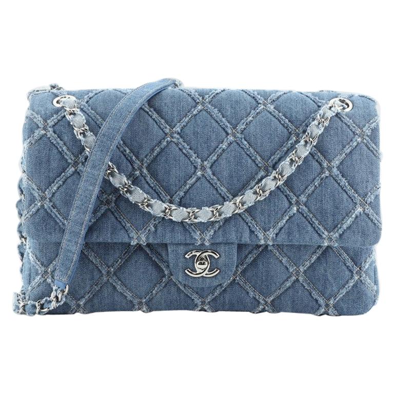 Chanel CC Chain Flap Bag Quilted Denim Jumbo at 1stDibs