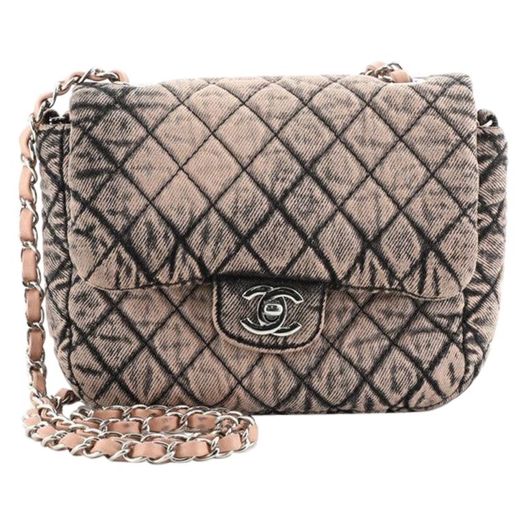 Chanel CC Chain Flap Bag Quilted Distressed Denim Small