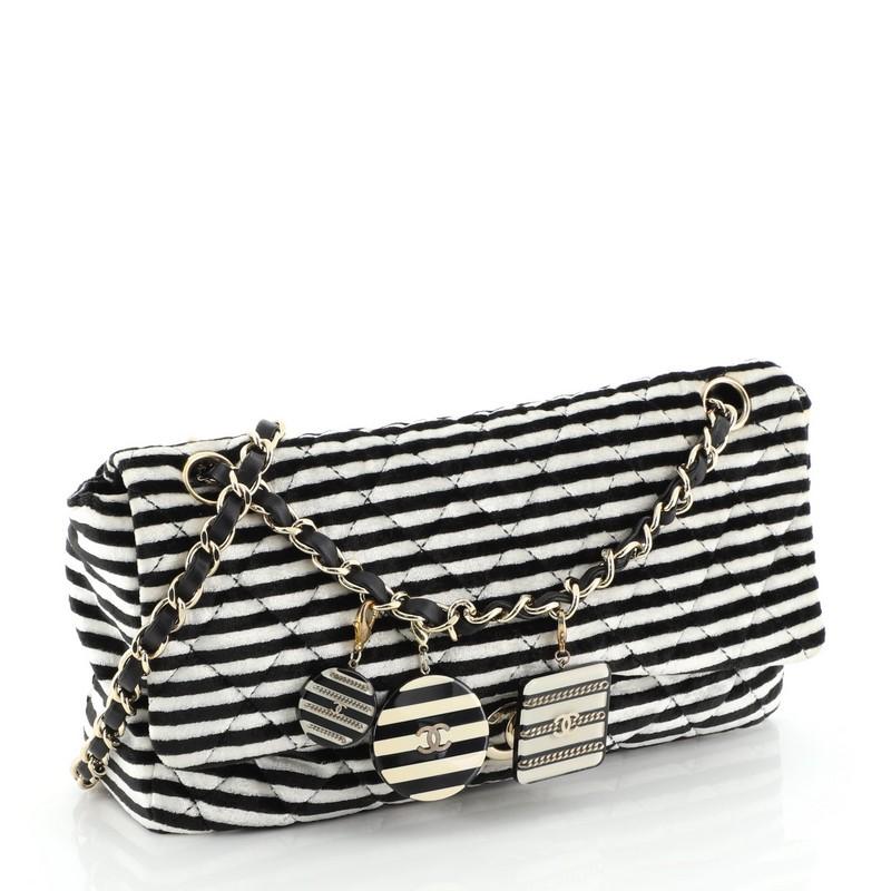 Black Chanel CC Chain Flap Bag Quilted Striped Velvet Medium