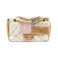 Chanel CC Chain Flap Bag Raffia Patchwork Medium 