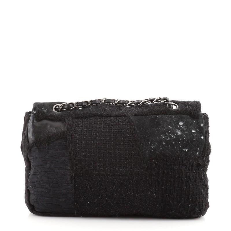 Black Chanel CC Chain Flap Patchwork Tweed and Fur Jumbo