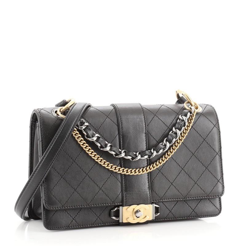 Black Chanel CC Chain Flap Shoulder Bag Quilted Calfskin Small