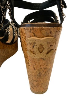 Chanel CC Chain Link Straps Cork Platform Wedges