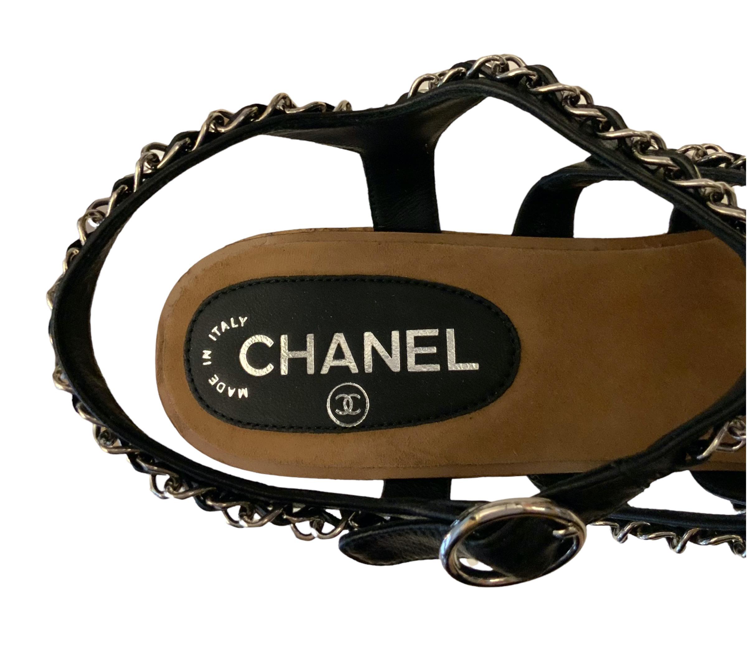 Women's Chanel CC Chain Link Straps Cork Platform Wedges 
