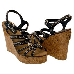 Chanel CC Chain Link Straps Cork Platform Wedges at 1stDibs