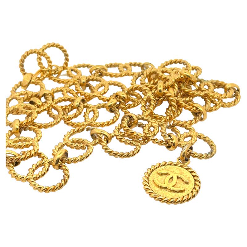 CHANEL Vintage Quilted CC Pendant and Chain For Sale at 1stDibs