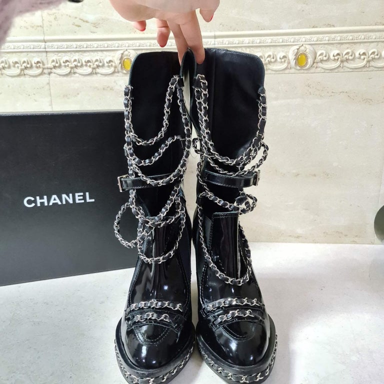 Chanel CC Chain Obsession Patent Boots For Sale at 1stDibs  chanel chain boots  2013, chanel boot with chain, chanel boots with chains