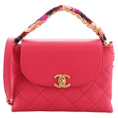 Chanel CC Chain Scarf Top Handle Flap Bag Quilted Caviar with Silk