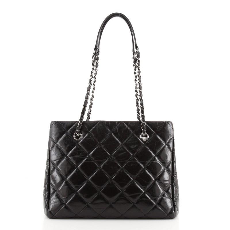 Black Chanel CC Chain Shopping Tote Quilted Glazed Calfskin Medium