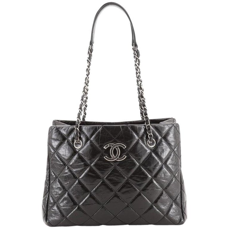 Chanel CC Chain Shopping Tote Quilted Glazed Calfskin Medium at 1stDibs