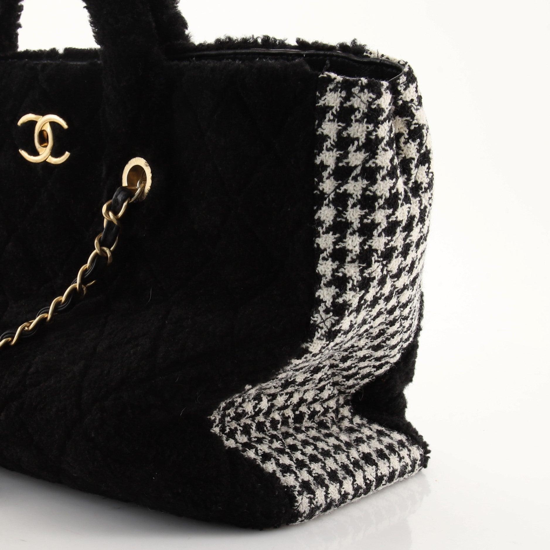 Chanel CC Chain Shopping Tote Quilted Shearling with Tweed Large 2