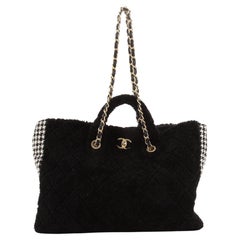 Chanel CC Chain Shopping Tote Quilted Shearling with Tweed Large at 1stDibs