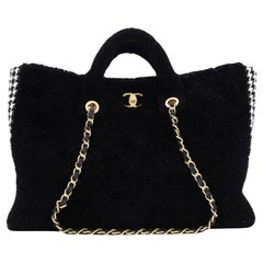 Chanel CC Chain Shopping Tote Quilted Shearling with Tweed Large