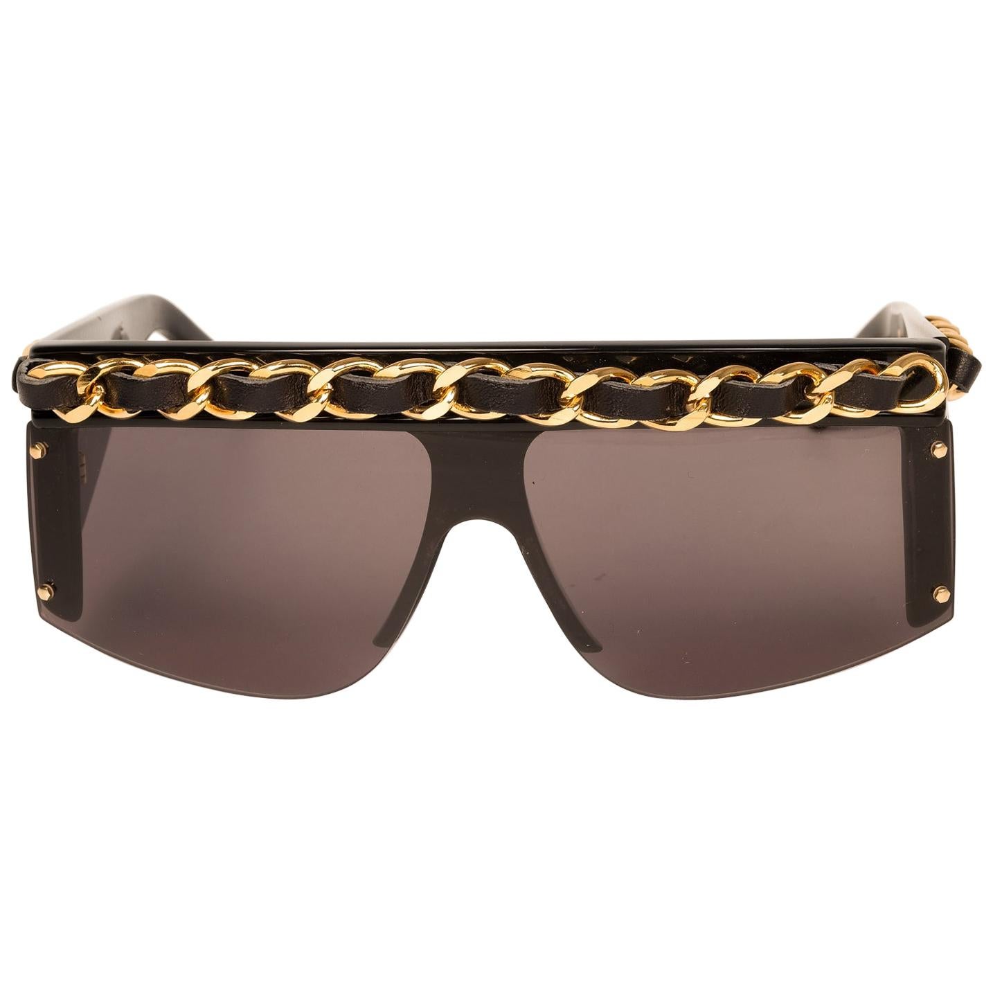 CHANEL Chain: Burgundy, CC Logo & Leather Sunglasses (nd)