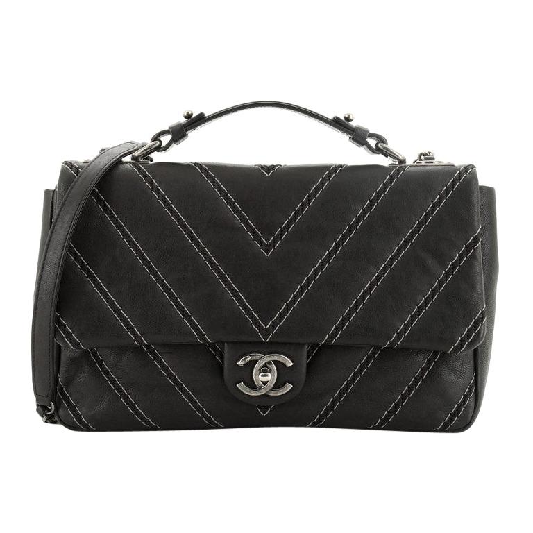 Chanel CC Chain Top Handle Flap Bag Stitched Calfskin Medium