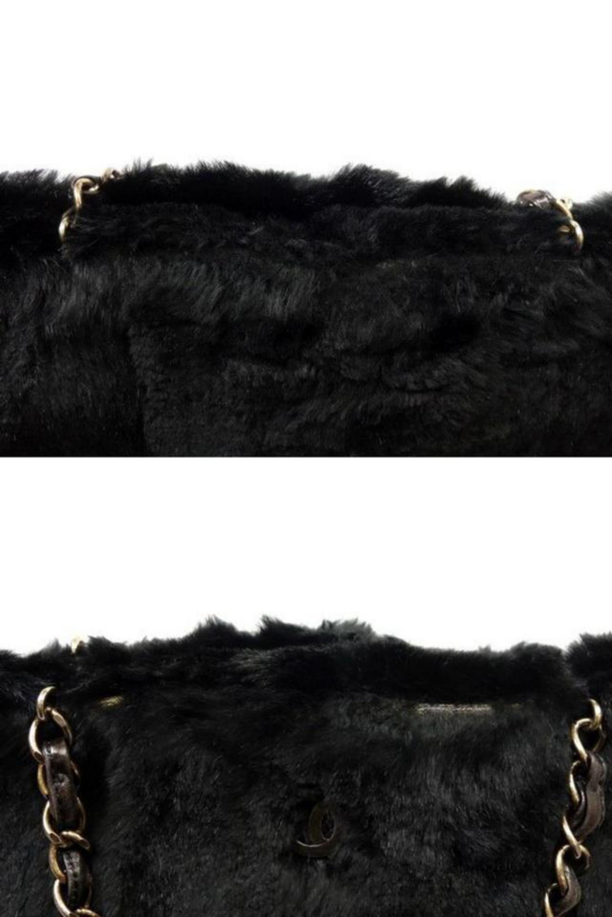 Chanel Cc Chain Tote 227177 Black Rabbit Fur Shoulder Bag For Sale 7