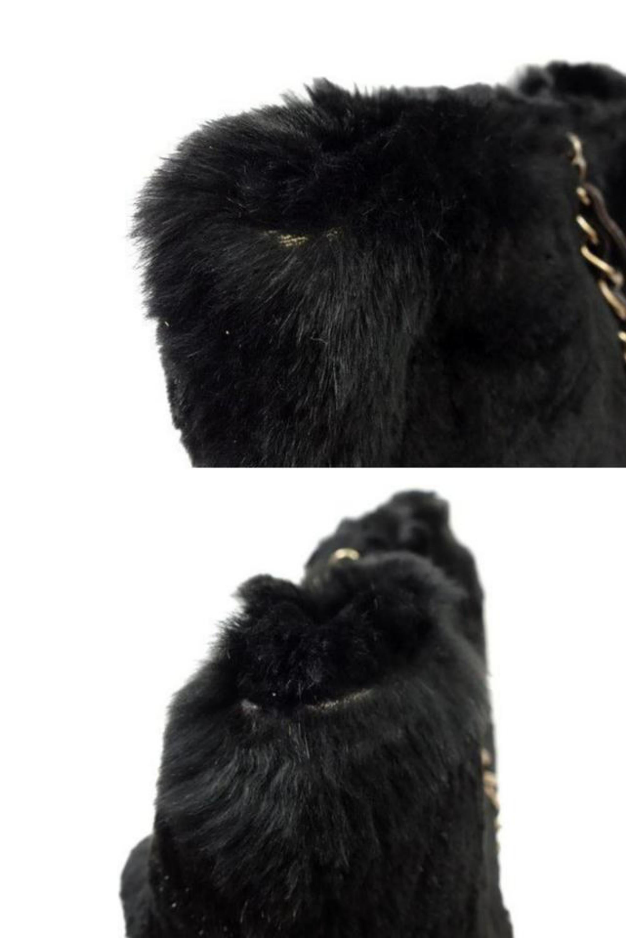 Chanel Cc Chain Tote 227177 Black Rabbit Fur Shoulder Bag For Sale 2