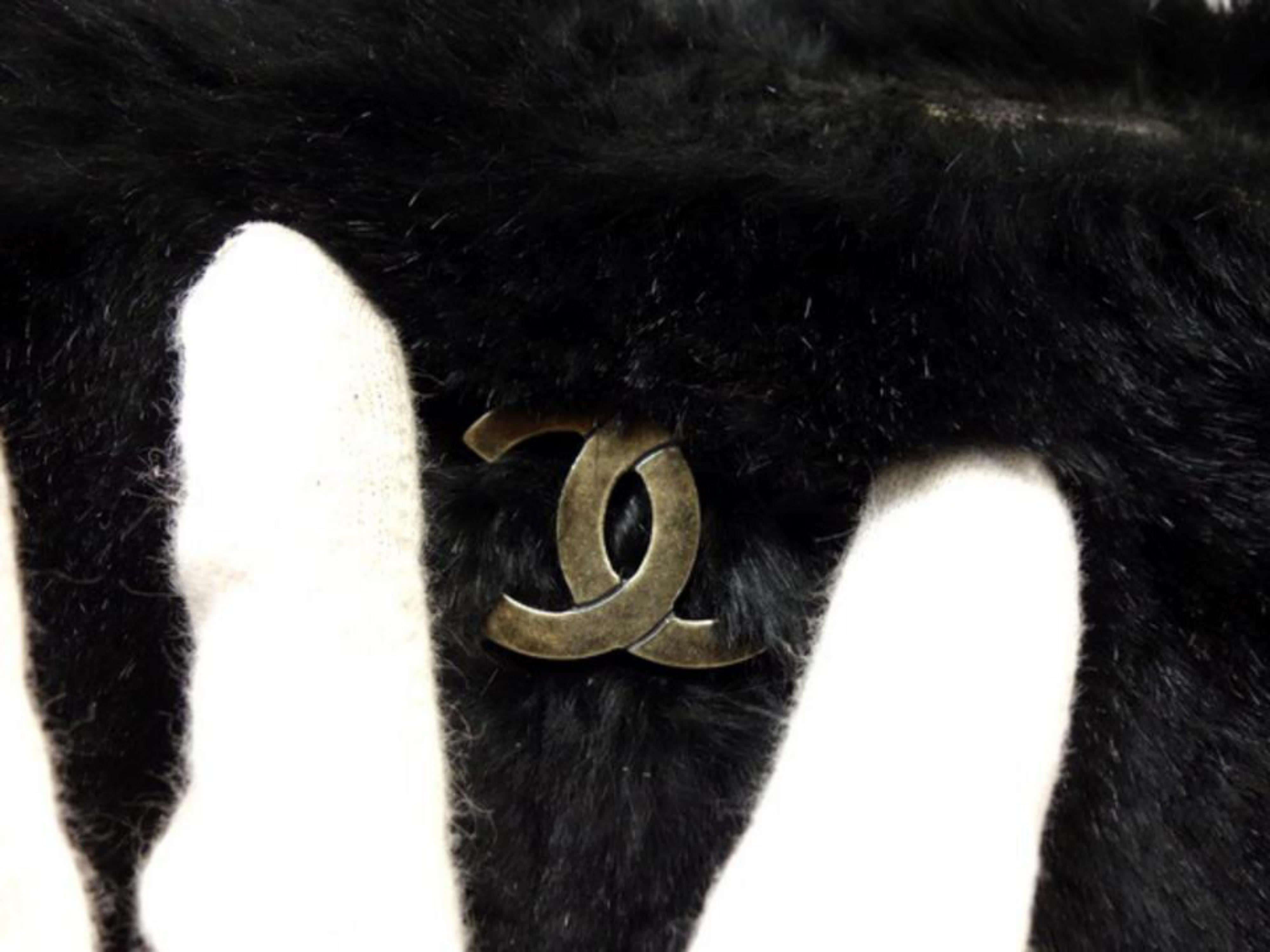 Chanel Cc Chain Tote 227177 Black Rabbit Fur Shoulder Bag For Sale 3
