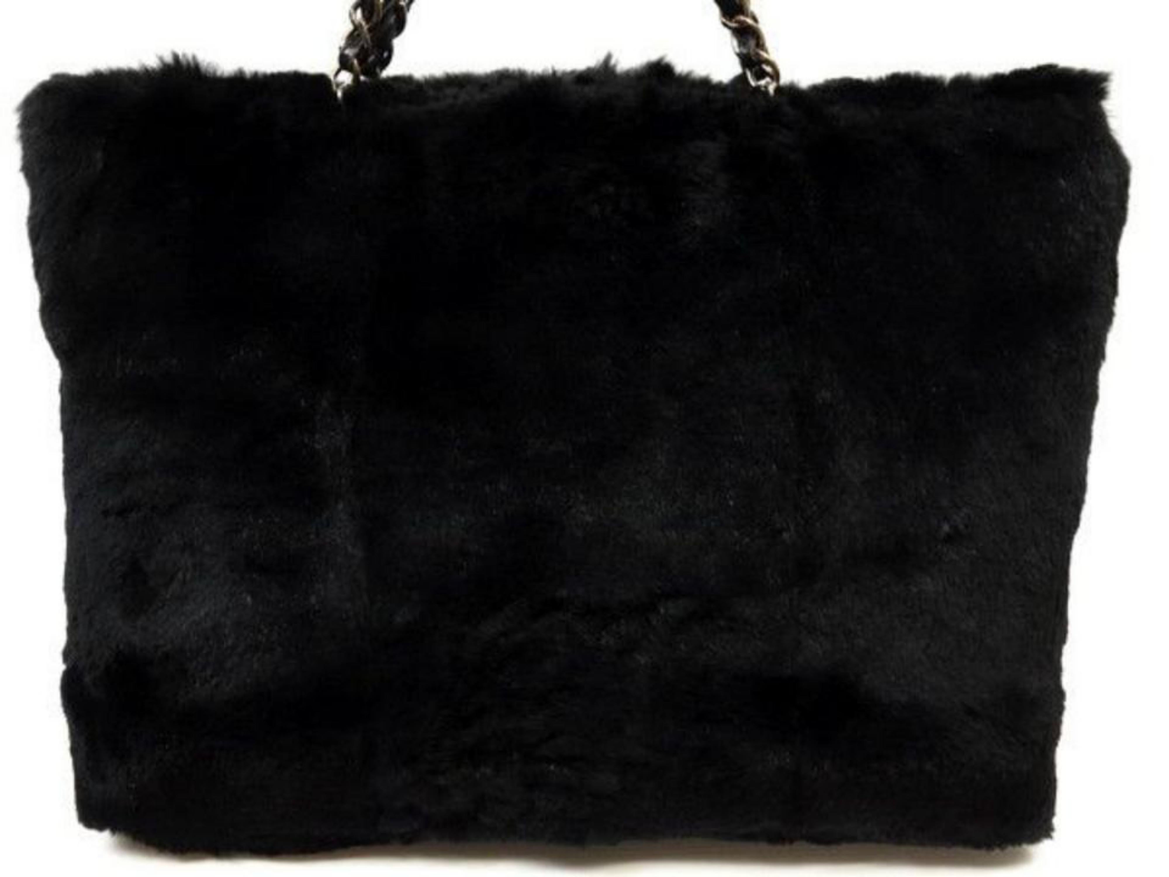 Chanel Cc Chain Tote 227177 Black Rabbit Fur Shoulder Bag For Sale 4